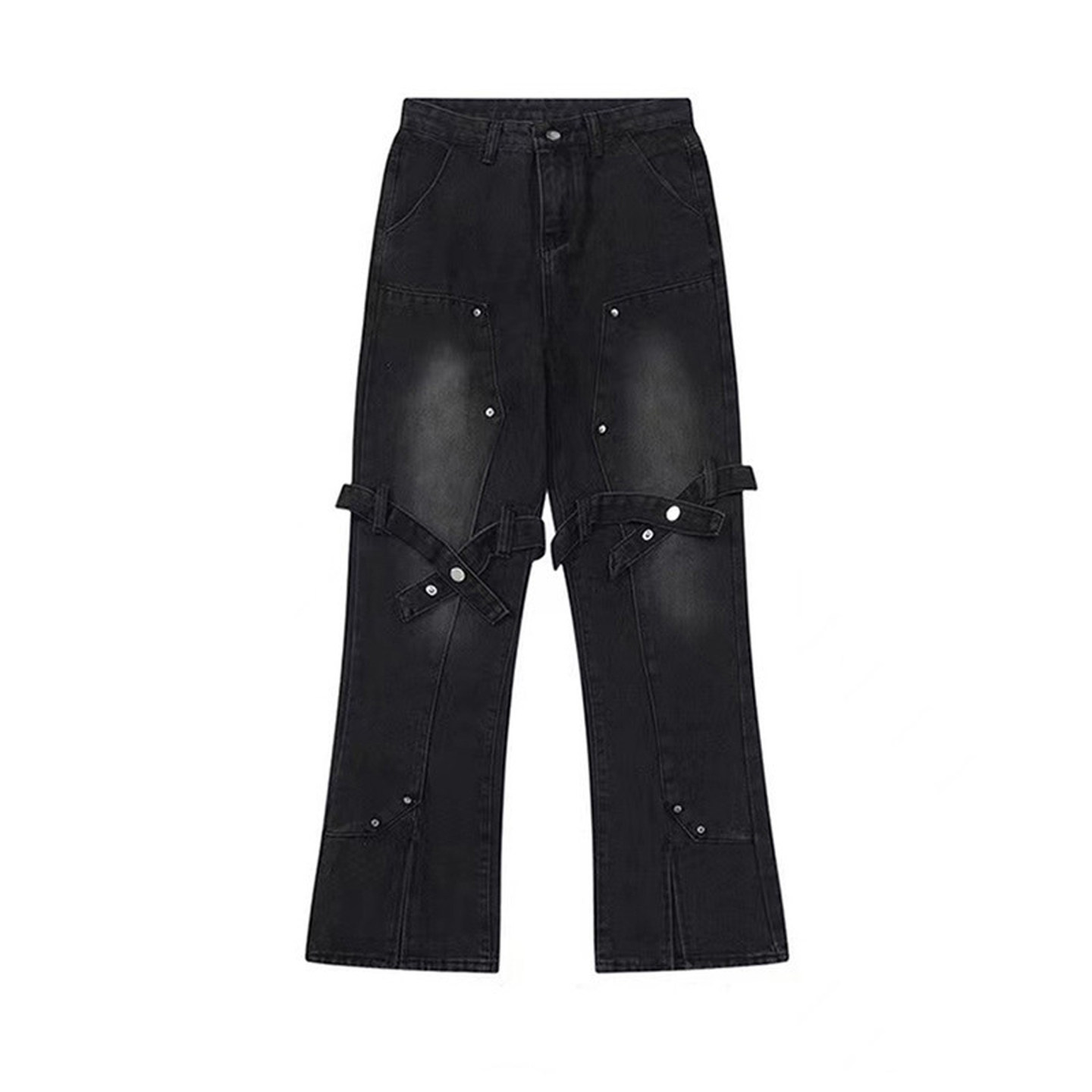300斤大码女装美式复古黑色牛仔裤女胖mm甜酷风开叉显瘦微喇裤子,淘宝优惠券,粉丝福利购,淘宝优惠卷
