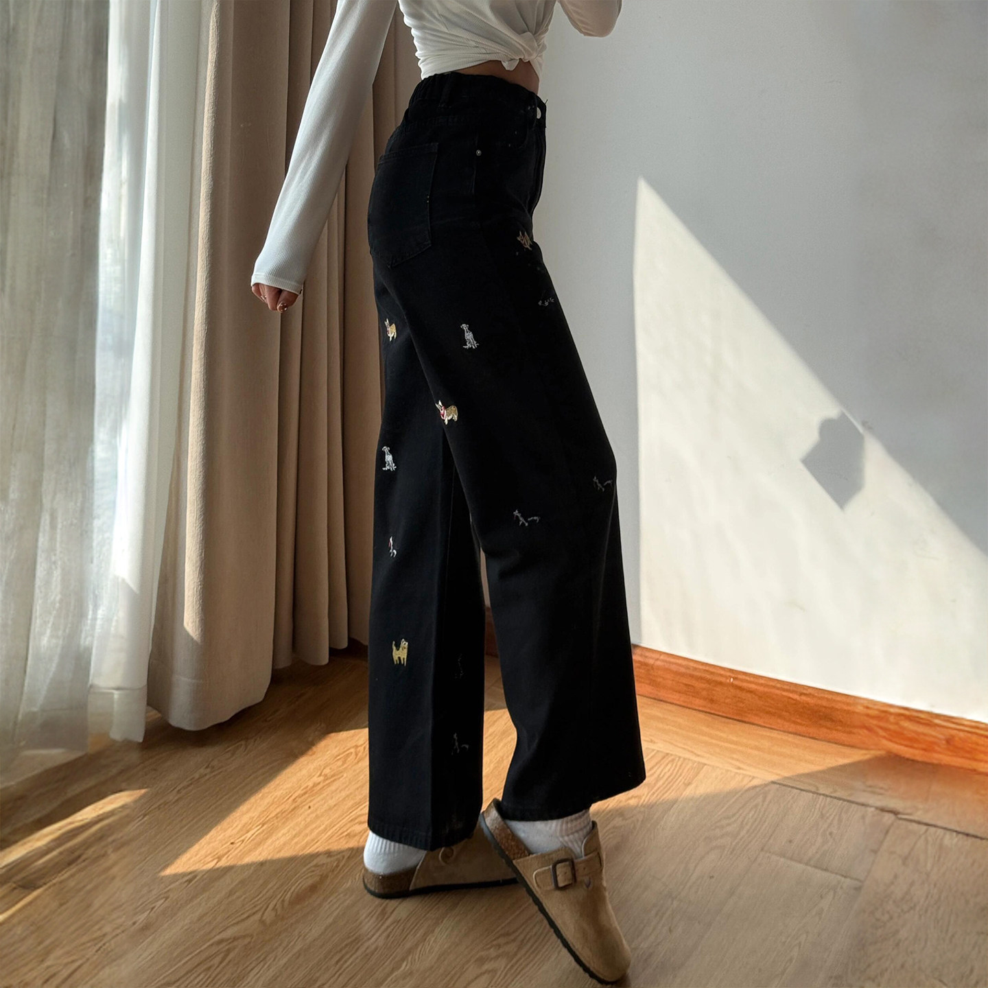 300斤大码女装美式甜酷风牛仔裤女胖mm黑色高级感显瘦阔腿长裤子,淘宝优惠券,粉丝福利购,淘宝优惠卷