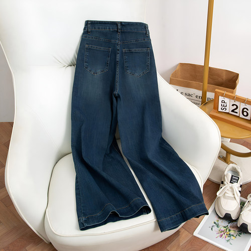 胖mm大码女装高腰显瘦牛仔裤女冬季新款蓝色加绒加厚宽松阔腿裤子 - 图1