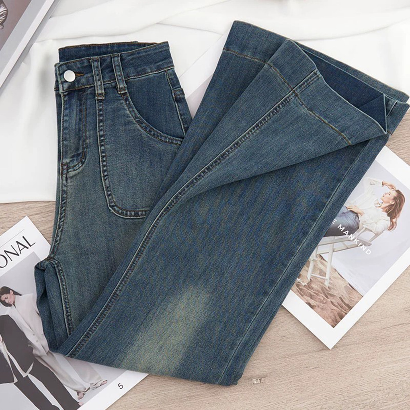 300斤大码女装美式蓝色牛仔裤女胖mm梨型身材显瘦百搭阔腿长裤子,淘宝优惠券,粉丝福利购,淘宝优惠卷