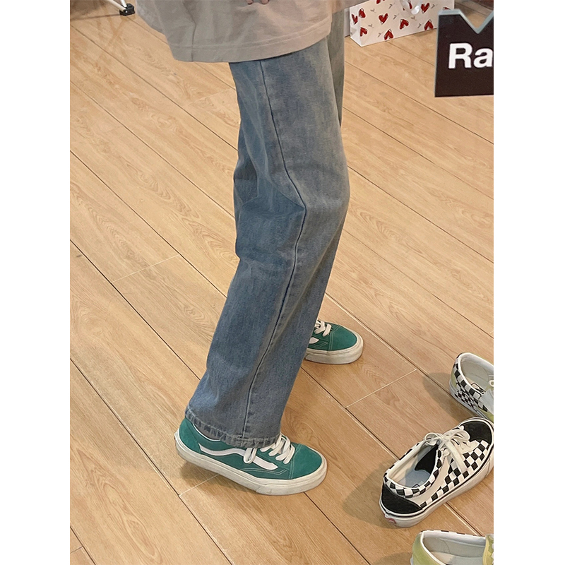 胖mm大码女装加绒加厚直筒牛仔裤女秋冬保暖窄版裤子学生高腰女裤 - 图0