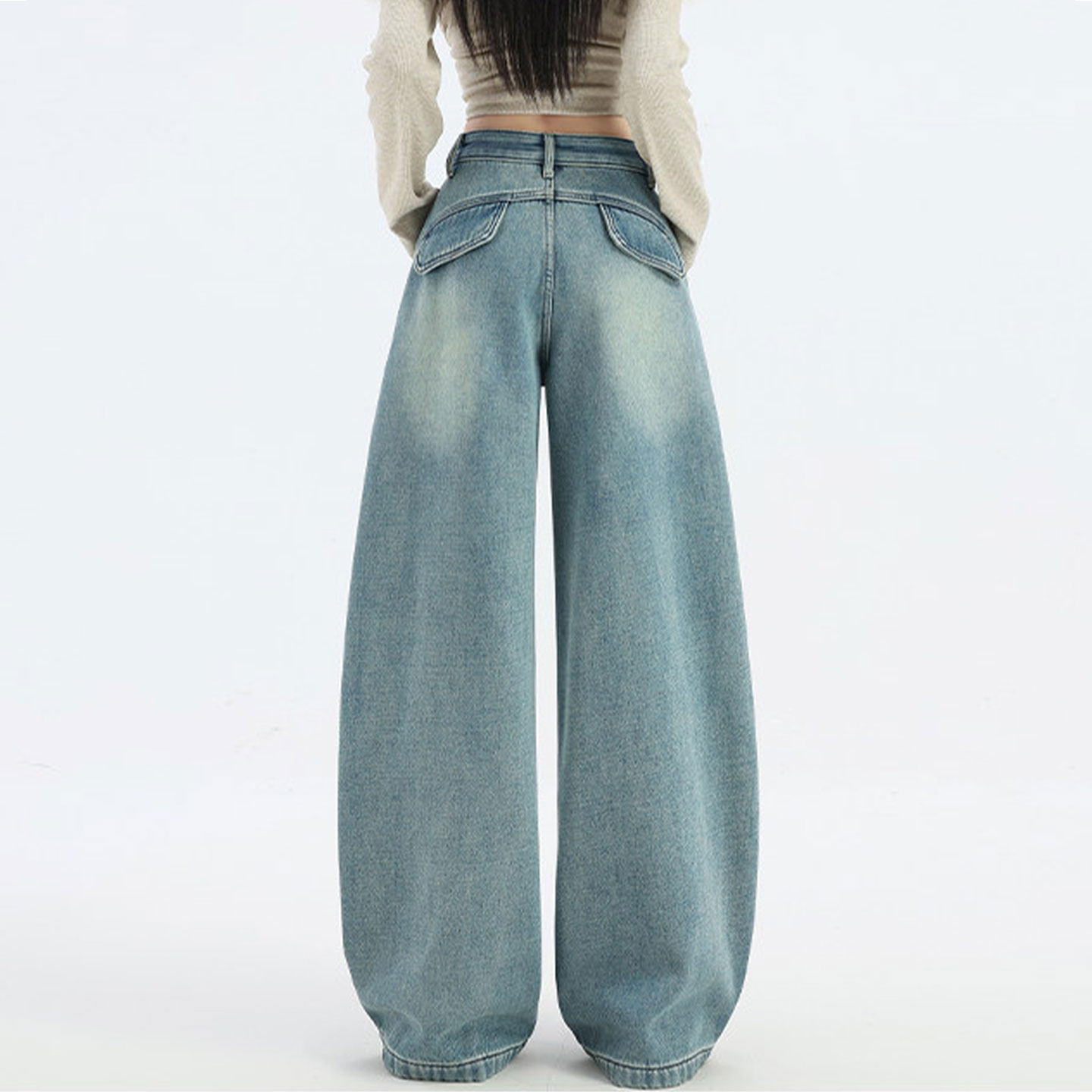 大码女装胖mm韩系百搭蓝色弯刀牛仔裤女时尚休闲显瘦遮胯阔腿裤子,淘宝优惠券,粉丝福利购,淘宝优惠卷