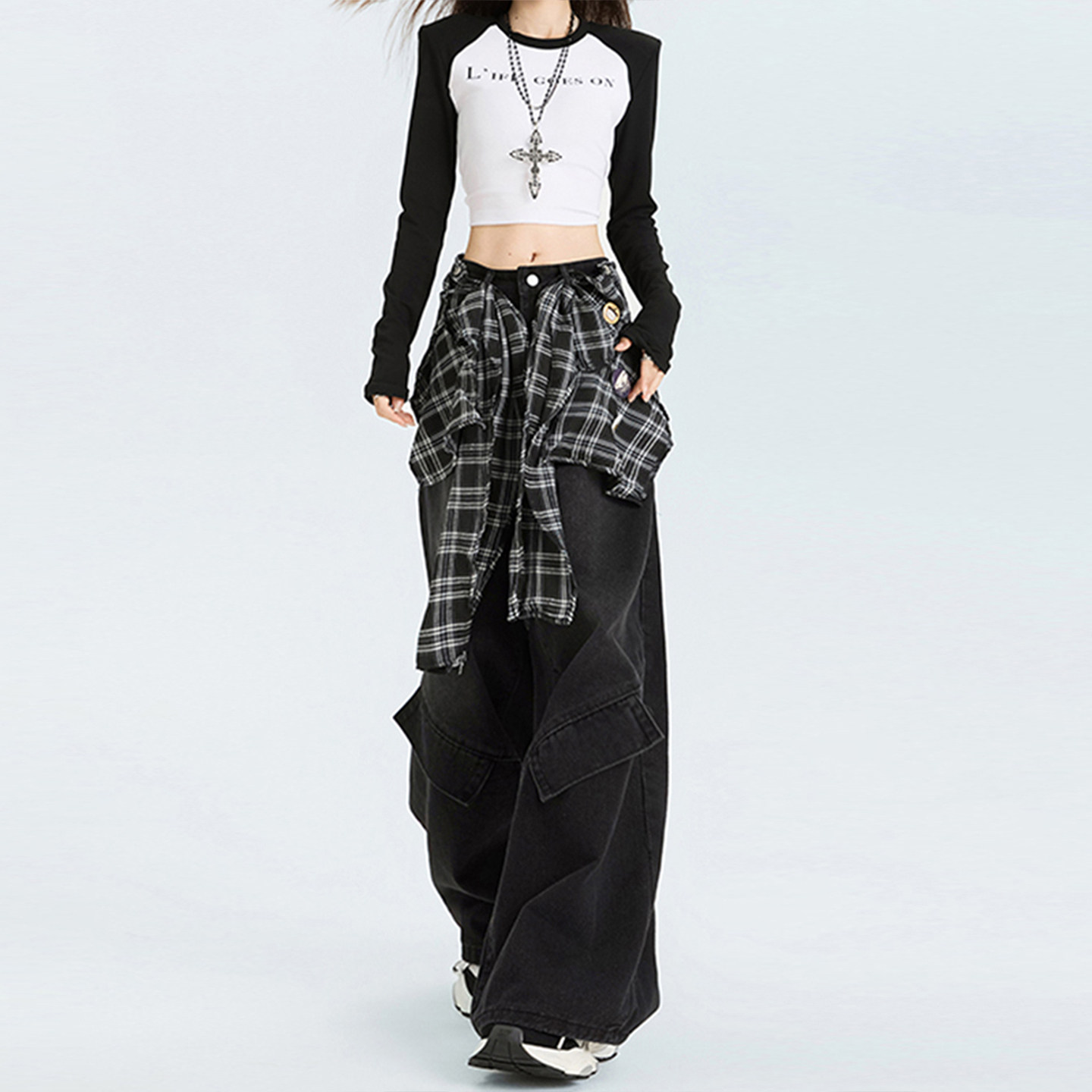 大码女装美式辣妹风直筒牛仔裤女胖mm女裤黑色高级感气质阔腿裤子,淘宝优惠券,粉丝福利购,淘宝优惠卷