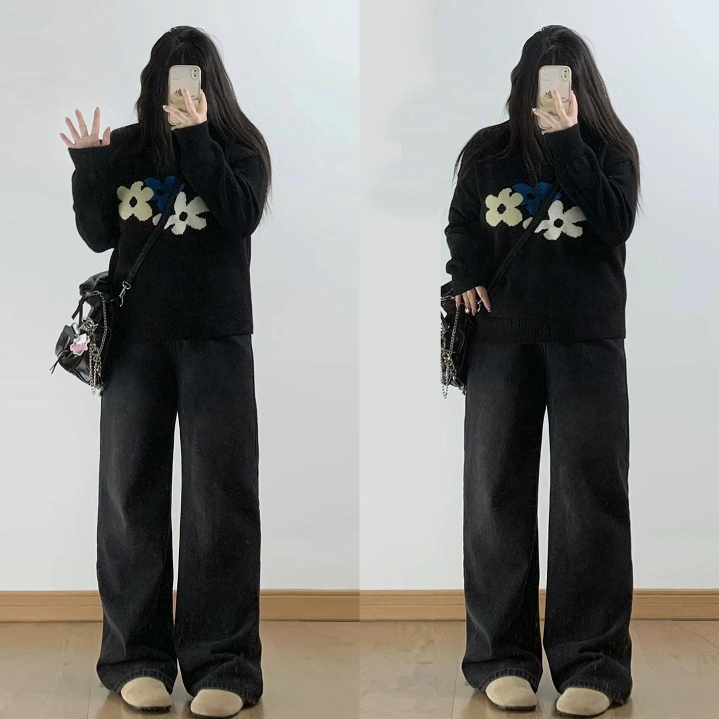 300斤特大码女装美式黑灰色加绒牛仔裤女胖mm小个子加厚阔腿裤子,淘宝优惠券,粉丝福利购,淘宝优惠卷