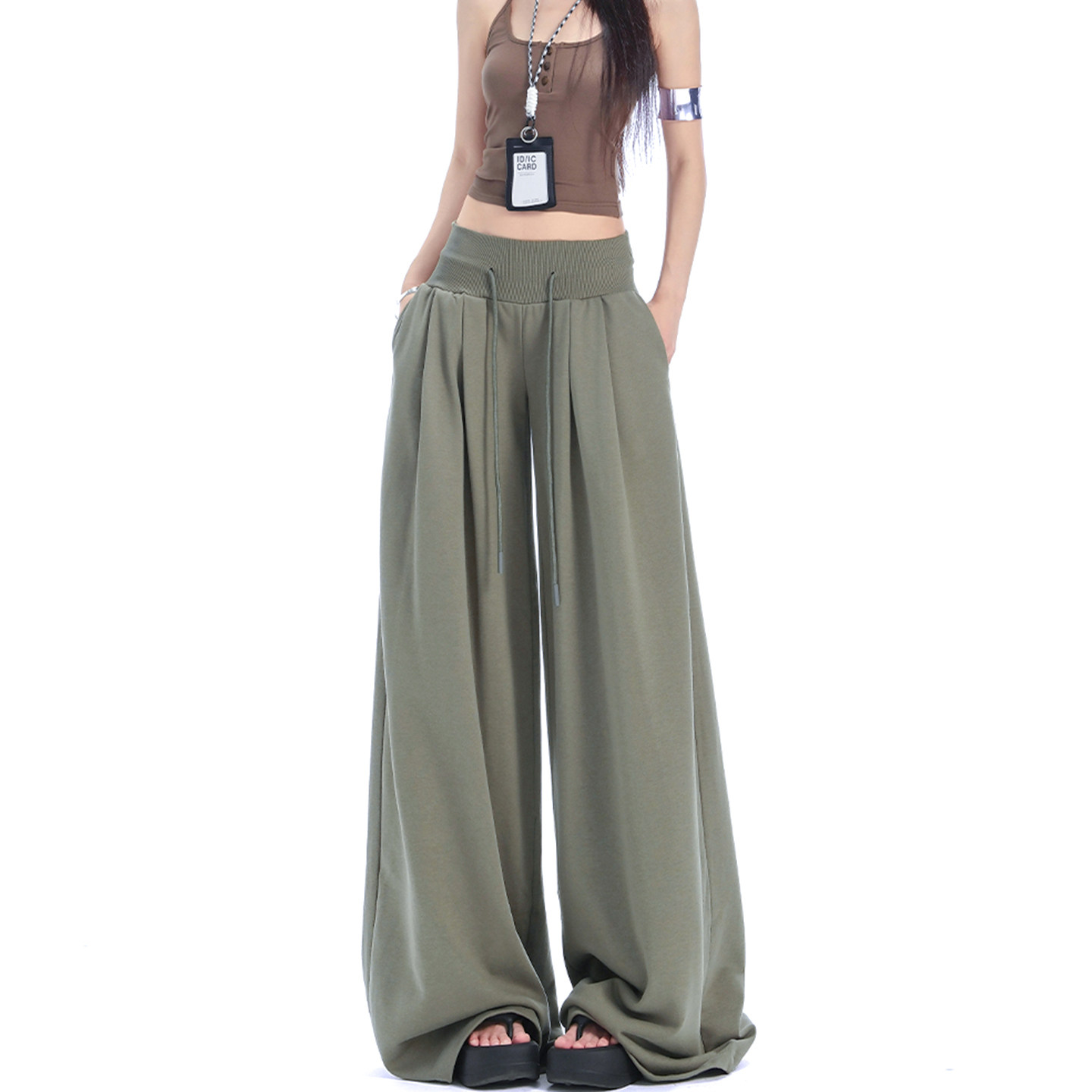 300斤特大码绿色简约风运动卫裤女胖mm宽松显瘦慵懒风阔腿长裤子,淘宝优惠券,粉丝福利购,淘宝优惠卷