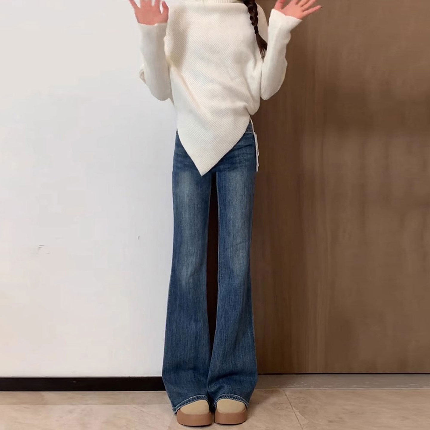 300斤特大码女装蓝色高腰弹力牛仔裤女胖mm小个子裤子显瘦微喇裤,淘宝优惠券,粉丝福利购,淘宝优惠卷