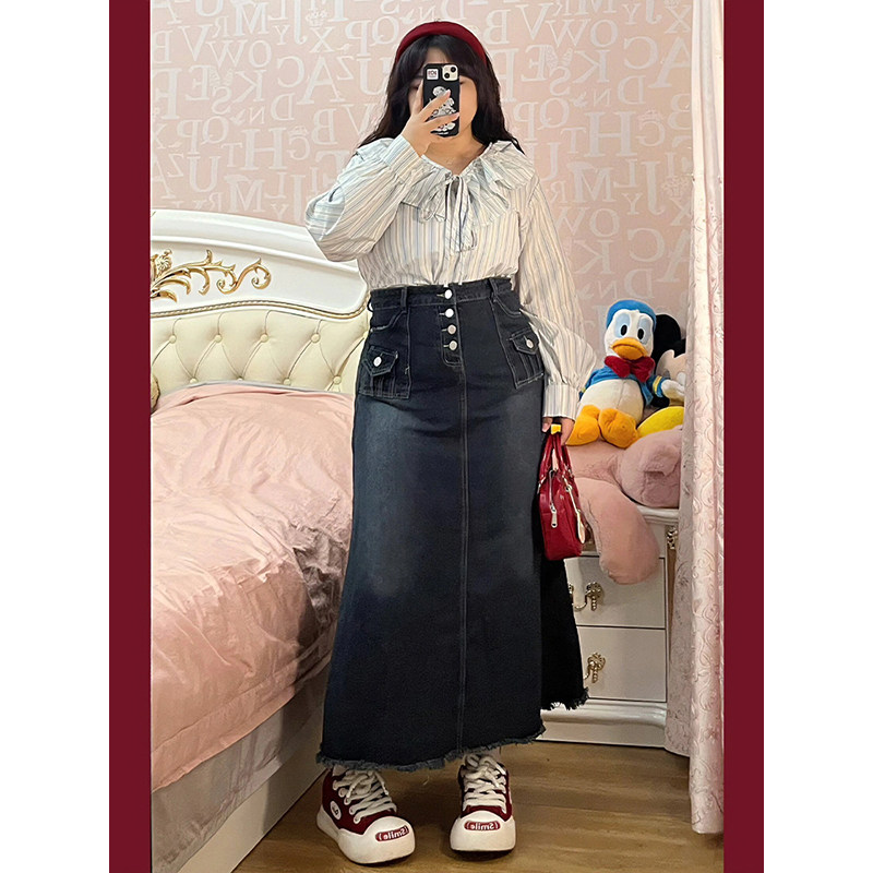 300斤胖mm复古美式牛仔半身裙女春秋大码女装裙子显瘦a字中长裙潮,淘宝优惠券,粉丝福利购,淘宝优惠卷