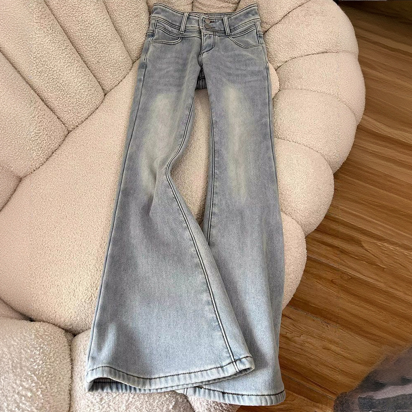 300斤大码女装加绒加厚设计感牛仔裤女胖mm弹力显瘦马蹄微喇裤子,淘宝优惠券,粉丝福利购,淘宝优惠卷