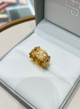 TSL谢瑞麟代购 足金999十字金刚杵黄金钻石戒指女 红宝石专柜正品