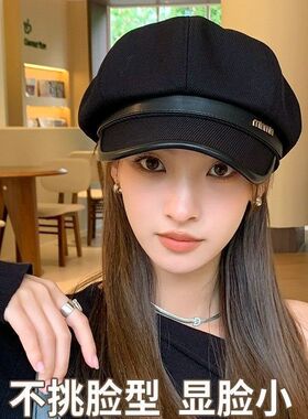 秋冬美拉德穿帽子复古画家贝雷帽