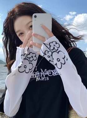 新款花朵冰丝防晒冰袖女冰袖骑车