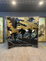 Hand-painted Custom Made of Black Bottom Flower Bird Screen Living room Tea Room Partition Hotel Office Background Wall