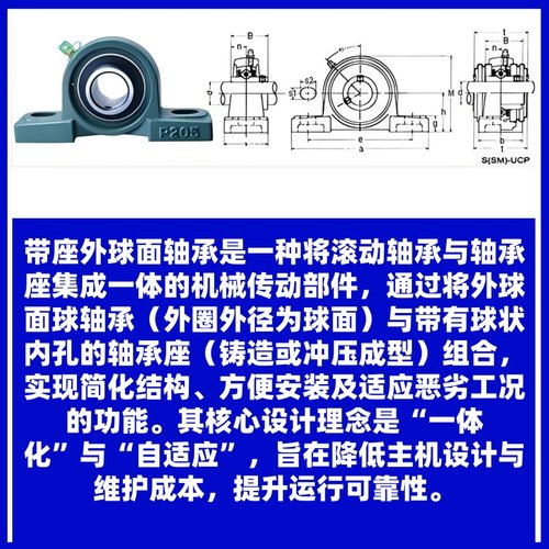 外球面带座立式轴承固定座UCP204 P205 P206 P207 P208 P209 P210 - 图2