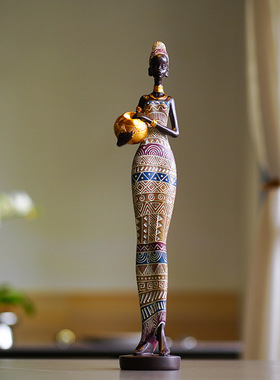 复古非洲异域风情黑人人物雕塑摆件家居玄关客厅餐厅桌面艺术软装