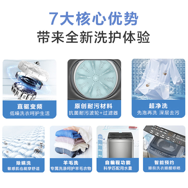 Haier pulsator washing machine 10kg fully automatic direct drive variable frequency first-level energy-saving mite removal household washing machine 616