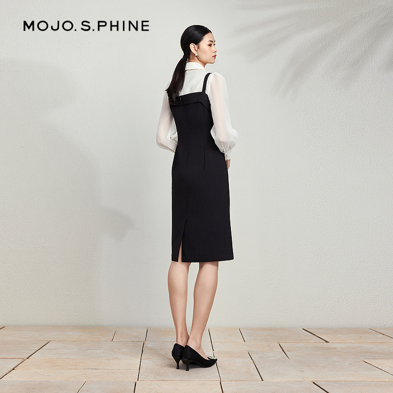 【王鸥李溪芮同款】MOJO莫佐法式浪漫背带连衣裙新款灵动小黑裙-图2