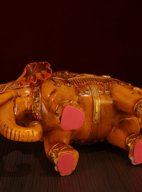 藏式手工木纹吉祥大象摆件送礼