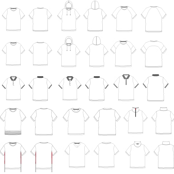 男士短袖T恤正反面款式图设计AI矢量图polo衫圆领V领连帽正面反面 - 图2