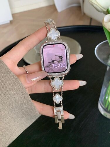 适用Apple Watch9手表保护壳闪钻S9苹果8镶钻se2边框壳iwatch3/4/5/6/7/SE代bling半包硬壳38/45mm女带钻表壳 - 图0