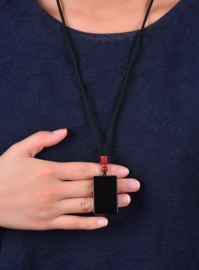 黑曜石平安无事牌吊坠