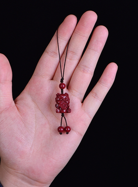 朱砂麒麟手机挂绳链挂饰刻字定制男女高含量紫金砂吞金兽包包挂件