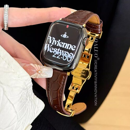 QALUO秋冬新款小蛮腰鳄鱼皮表带适用apple watchS11/S10表带iwatch9苹果手表se/8/7/6/5代41/45mm女高级小众 - 图1