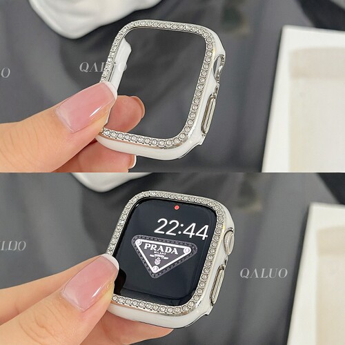 QALUO新款拼色闪钻壳保护壳适用apple watchS11/S10代iwatch9苹果手表se/8/7/6/5硬壳套41/42/46mm男女Ultra - 图2