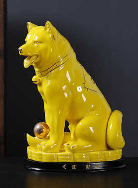 白色陶瓷狗旺财镇宅风水摆件