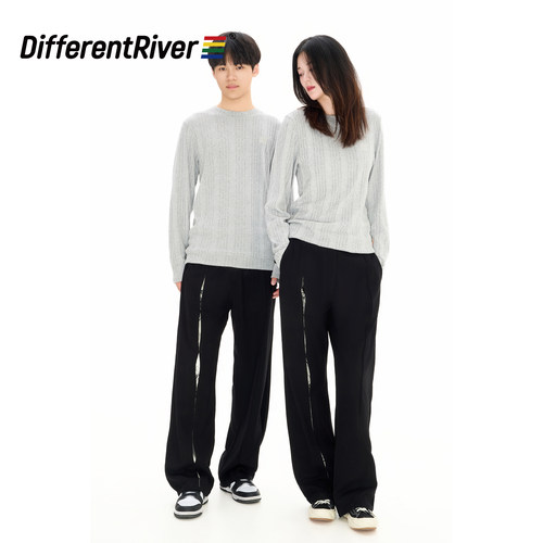 DifferentRiver2024秋冬男女同款新中式宽松阔腿休闲裤 - 图2