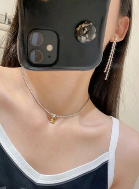 CE字母清冷贵气镶钻锁骨链项链女