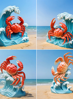 户外仿真龙虾螃蟹雕塑玻璃钢