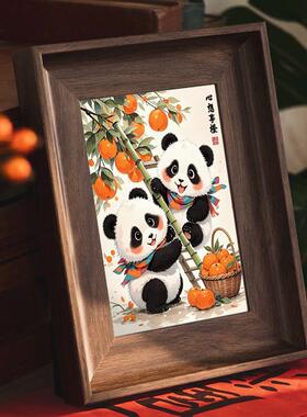 治愈系可爱柿柿如意熊猫摆台画