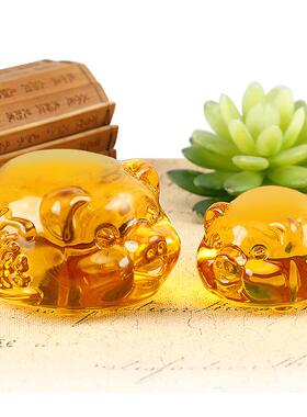 速发黄水晶猪摆二件厅 十客生肖猪摆件工艺品车载猪摆件小猪