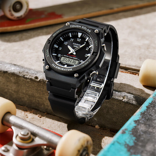 卡西欧手表男官方正品AQ-S820学生运动潮流大表盘防水太阳能手表 - 图3