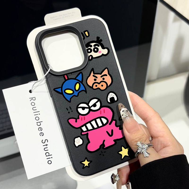 卡通小新鳄鱼适用苹果16/15promax手机壳iphone14pro可爱卡通13软壳12女新款11荔枝纹肤感防摔plus多色软套可