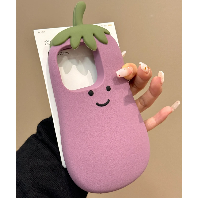 立体卡通茄子雪梨表情适用iphone16promax手机壳苹果15硅胶14全包12防摔13pro软壳14pro女15promax网红16套潮