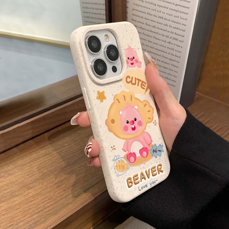 网红卡通小海狸15pro适用苹果14Promax手机壳iPhone13硅胶防摔套12新款11软全包女日韩ins可爱露比xr可降解xs