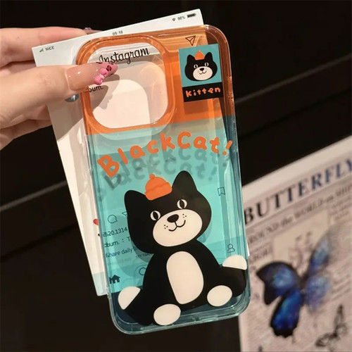 韩系ins风高级感卡通英文标签插画适用苹果16promax新款防摔iPhone15promax网红男女款个性创意全包苹果14/13 - 图2