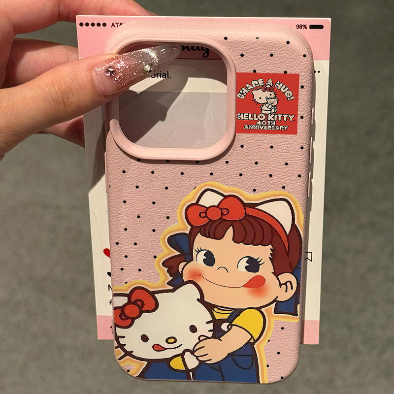 不二家女孩KT拥抱适用苹果16/15promax手机壳iphone14pro可爱卡通13软壳12女新款11荔枝纹肤感防摔plus多色软