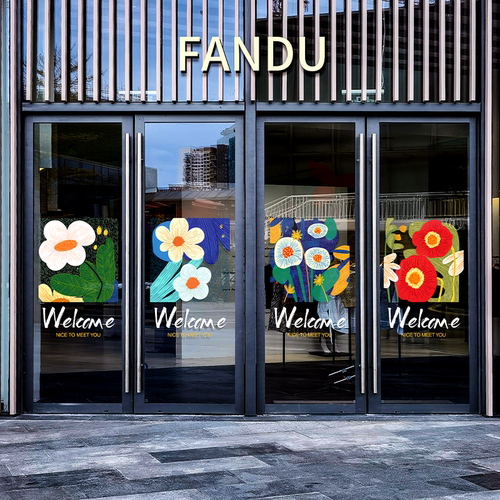 春日花朵美陈玻璃门贴商场服装店装饰贴膜彩色创意春季氛围贴 - 图3