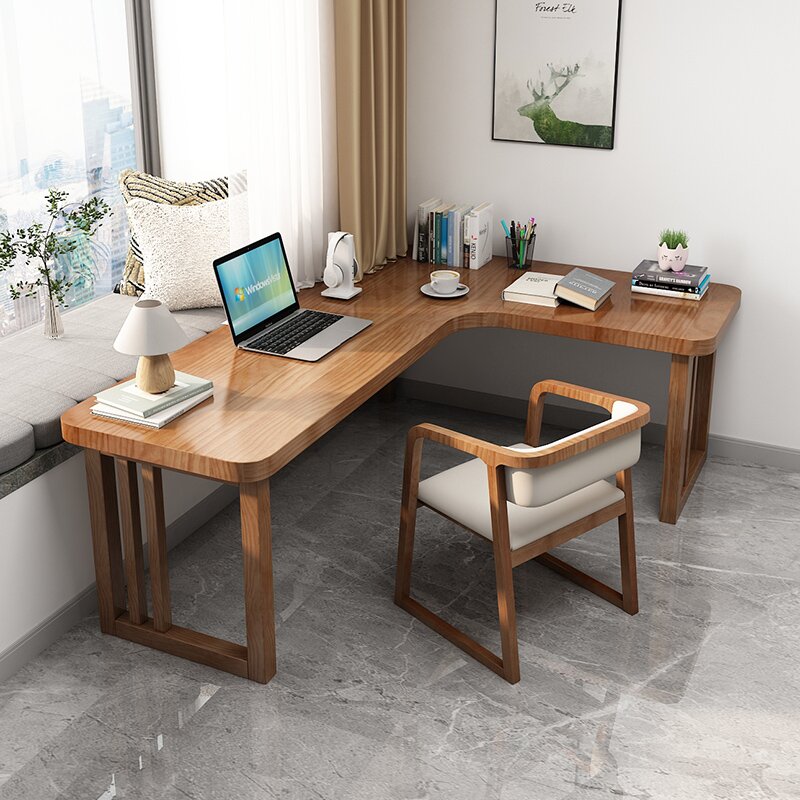实木转角书桌带抽屉简约靠墙拐角学习桌客厅家用双人长条桌工作台 - 图0