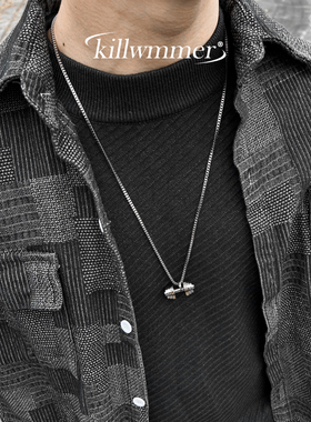 新款钛钢哑铃吊坠毛衣链男女款