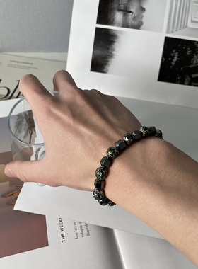 黑胆石拼接棱形串珠手链