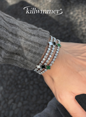 不掉色四叶草钛钢网球手链男女款