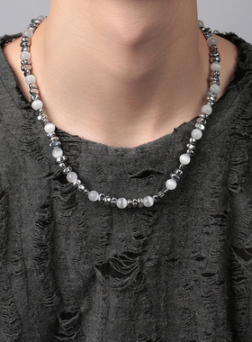 串珠拼接碎银子钛钢项链