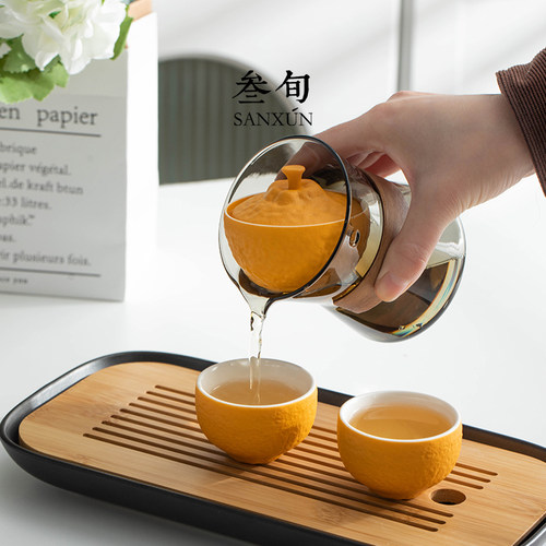 叁旬大吉大利旅行茶具套装便携式快客杯一壶三杯子懒人泡茶壶神器 - 图3