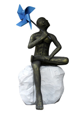 定制大型玻璃钢人物雕塑户外园林景观风车少年抽象树脂圆雕工艺品