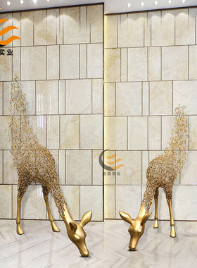 新款不锈钢仿真雕塑北欧现代简约造型落地鹿摆件酒店大堂艺术装饰