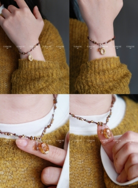 复古手作捷克珠虎眼石手工串珠锁骨链颈链手链文艺民族风编绳