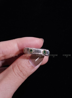 法式复古拉丝风格雏菊镶嵌宝石戒指法式复古中古百搭